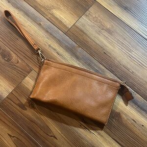 Tan Leather Wristlet Clutch